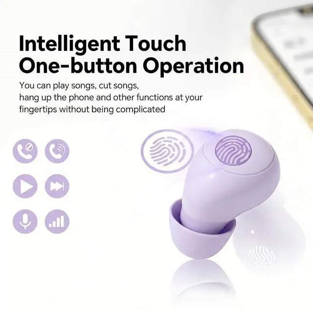 Alt view image 7 of 7 - Invisible Mini Small Earbuds Wireless Bluetooth, Purple Comfortable Discreet Tiny Hidden Micro Smallest Sleep Earbuds Low Profile Headphones for Work Ear Buds for Small Ears Canals Women