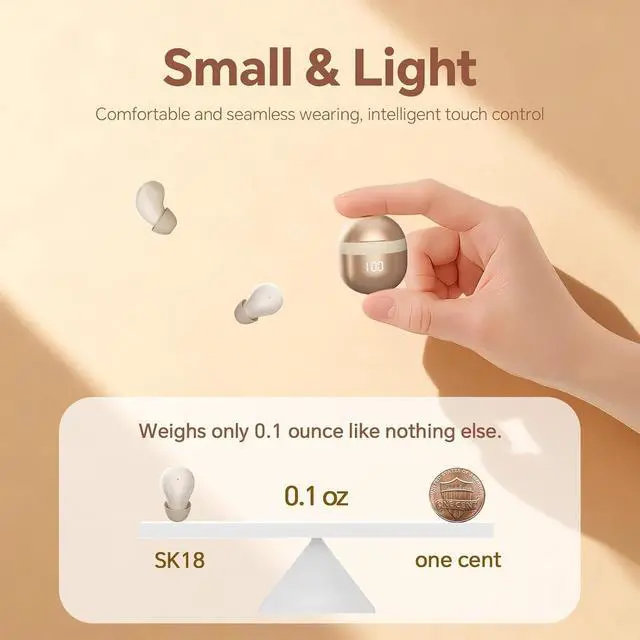 Alt view image 4 of 7 - Invisible Mini Small Earbuds Wireless Bluetooth, Skin Tone Comfortable Discreet Tiny Hidden Micro Smallest Sleep Earbuds Low Profile Headphones for Work Ear Buds for Small Ears Canals Women