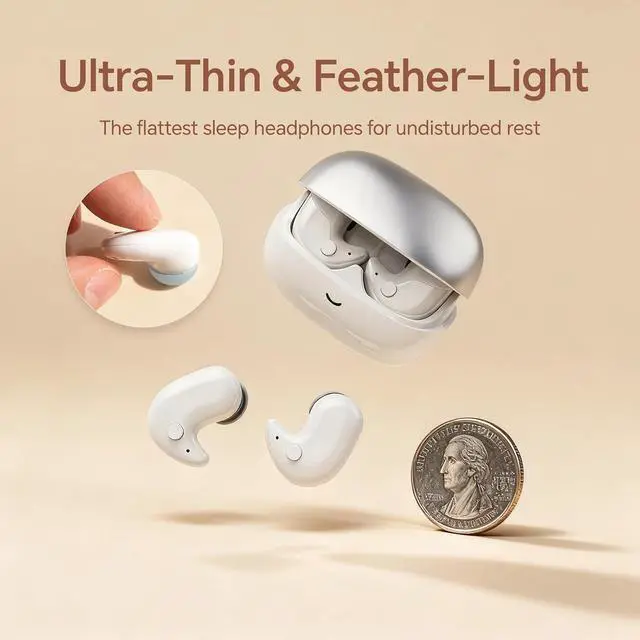 Alt view image 2 of 7 - Sleep Ear Buds Mini Flat Invisible Earbuds Sleeping Headphones for Side Sleepers, Comfortable Low Profile Small Tiny Discreet Micro Hidden Earbuds Wireless Bluetooth for Work, Small Ear Canals