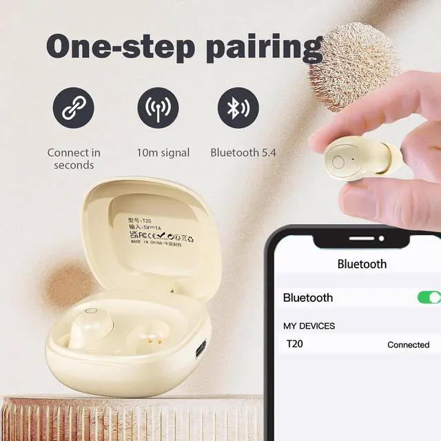 Alt view image 7 of 7 - T20Invisible Mini Invisible Wireless Bluetooth In Ear Earbuds for Small Ears Canals Women Sleep Earbuds, Skin Tone, 5.4 Bluetooth, 24Hrs Battery Life