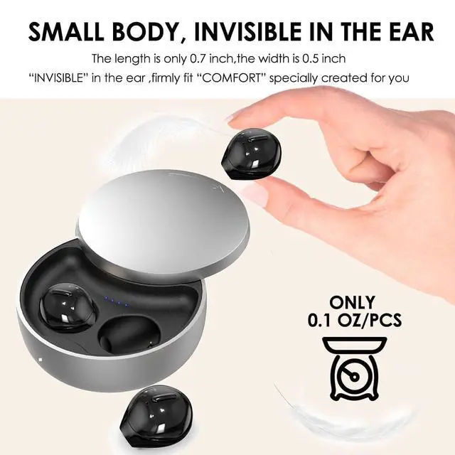 Alt view image 2 of 7 - Smallest Invisible Earbuds Wireless Ear Buds Bluetooth in Ear Mini Discreet Small Tiny Earpiece Sleep Earbuds Hidden with Charging Case Headphones for Small Ears Work Sleeping Android iOS Black