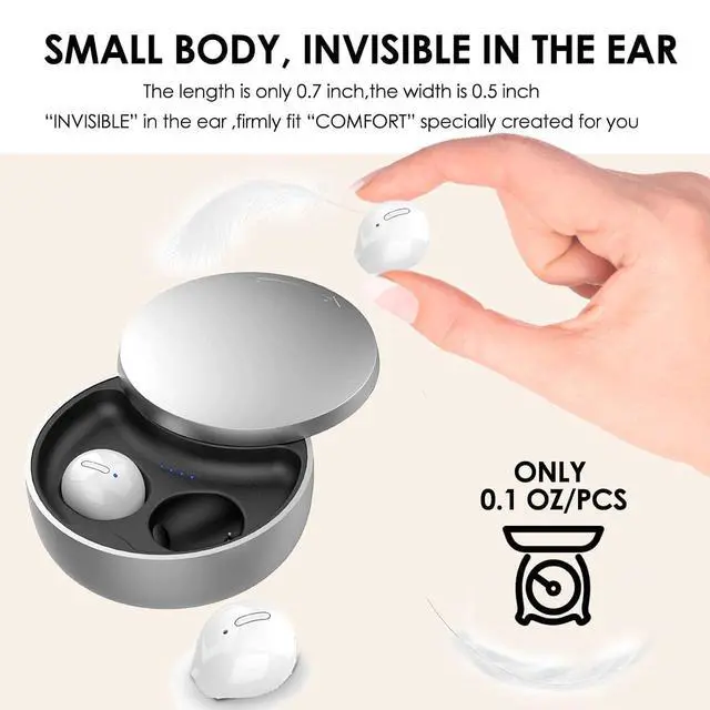 Alt view image 2 of 7 - Smallest Invisible Earbuds Wireless Ear Buds Bluetooth in Ear Mini Discreet Small Tiny Earpiece Sleep Earbuds Hidden with Charging Case Headphones for Small Ears Work Sleeping Android White