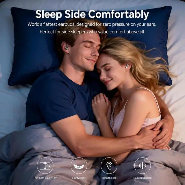 Alt view image 2 of 7 - Flat Invisible Sleep Wireless Earphone IPX5 Waterproof Thin Invisible Sleep Earbuds for Side Sleepers Sleep Ear Buds Smallest Tiny Small Mini Discreet Earbud for Sleeping Invisible Headphones