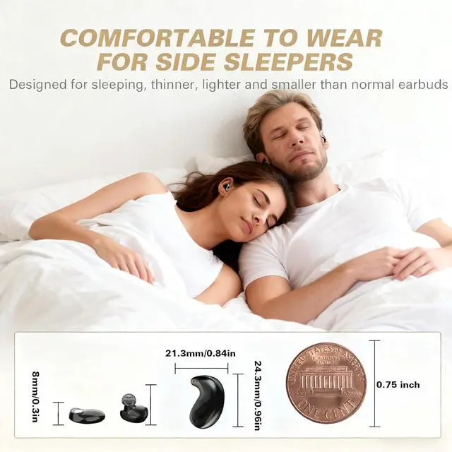 Alt view image 2 of 7 - Flat Invisible Sleep Wireless Earphone IPX5 Waterproof Thin Invisible Sleep Earbuds for Side Sleepers Sleep Ear Buds Smallest Tiny Small Mini Discreet Earbud for Sleeping Invisible Headphones