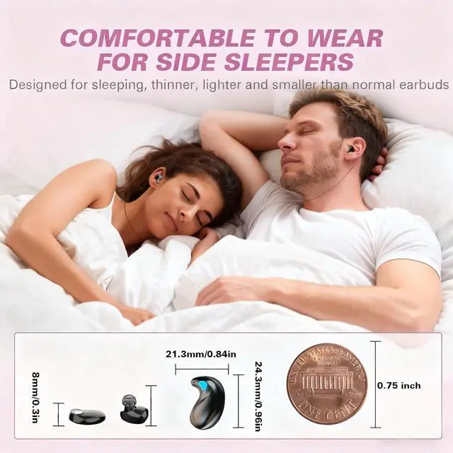 Alt view image 2 of 7 - Invisible Sleep Wireless Earphone IPX5 Waterproof Pink Wireless Thin Invisible Sleep Earbuds for Side Sleepers Sleep Ear Buds Smallest Tiny Small Mini Discreet Earbud for Sleeping Invisible Headphones