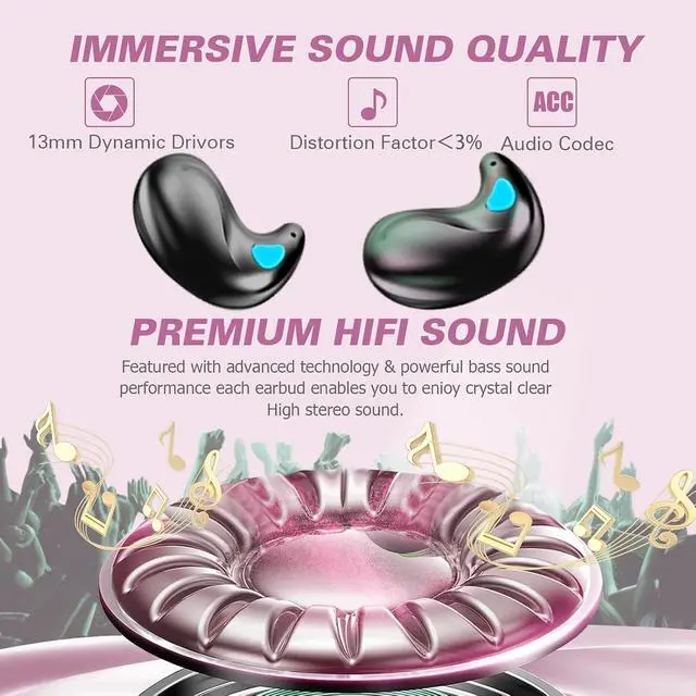 Alt view image 5 of 7 - Invisible Sleep Wireless Earphone IPX5 Waterproof Pink Wireless Thin Invisible Sleep Earbuds for Side Sleepers Sleep Ear Buds Smallest Tiny Small Mini Discreet Earbud for Sleeping Invisible Headphones