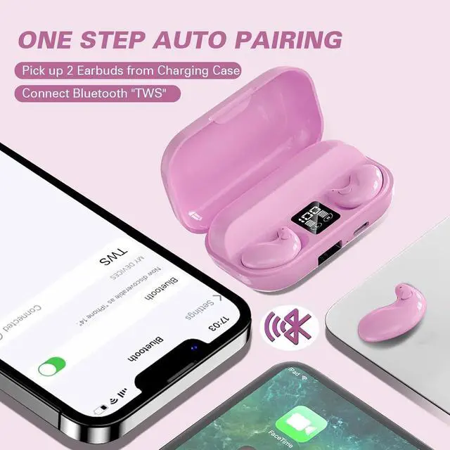 Alt view image 6 of 7 - Invisible Sleep Wireless Earphone IPX5 Waterproof Pink Wireless Thin Invisible Sleep Earbuds for Side Sleepers Sleep Ear Buds Smallest Tiny Small Mini Discreet Earbud for Sleeping Invisible Headphones
