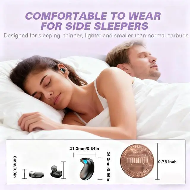 Alt view image 2 of 7 - Invisible Sleep Wireless Earphone IPX5 Waterproof Purple Wireless Thin Invisible Sleep Earbuds for Side Sleepers Ear Buds Smallest Tiny Small Mini Discreet Earbud for Sleeping Invisible Headphones