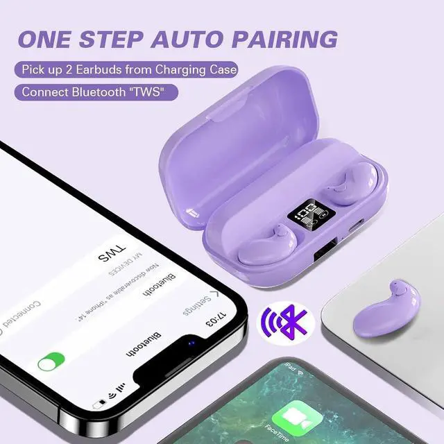 Alt view image 5 of 7 - Invisible Sleep Wireless Earphone IPX5 Waterproof Purple Wireless Thin Invisible Sleep Earbuds for Side Sleepers Ear Buds Smallest Tiny Small Mini Discreet Earbud for Sleeping Invisible Headphones