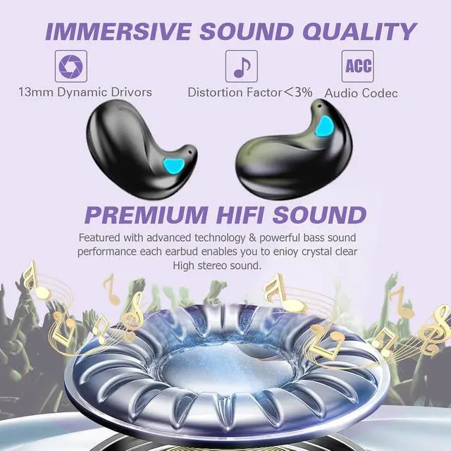 Alt view image 6 of 7 - Invisible Sleep Wireless Earphone IPX5 Waterproof Purple Wireless Thin Invisible Sleep Earbuds for Side Sleepers Ear Buds Smallest Tiny Small Mini Discreet Earbud for Sleeping Invisible Headphones