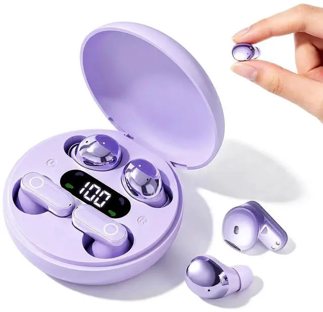 Main image of Small Invisible Mini 2 Set Purple Earbuds Wireless Bluetooth Tiny Ear Buds for Small Ear Canals Kids Micro Invisible Headphones Low Profile Tiny Smallest Sleep Discreet Hidden Earbuds for Work