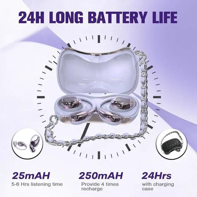 Alt view image 4 of 7 - Open Over The Ear Earbuds Ear Buds Air Bone Conduction Headphones Wireless Bluetooth Out of Ear Earbuds for Small Ears Canals Women Kids with Ear Loop for Working Out Running Sport