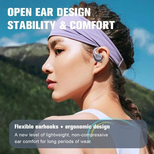 Alt view image 7 of 7 - Open Over The Ear Earbuds Ear Buds Air Bone Conduction Headphones Wireless Bluetooth Out of Ear Earbuds for Small Ears Canals Women Kids with Ear Loop for Working Out Running Sport