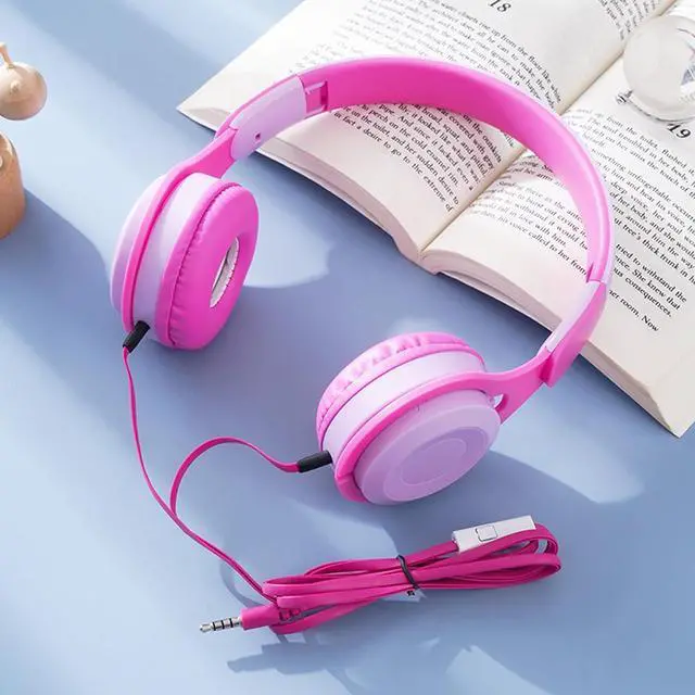 Main image of Pink Kids Headphones, 3.5mm Jack Over Ear Headphones Wired for Kids for School, Toddler Earphones Adjustable Headband for Plane Travel, Suit for Boys, Girls, Classroom Students Teens Children