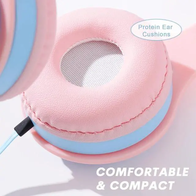 Alt view image 3 of 7 - Pink Kids Headphones, 3.5mm Jack Over Ear Headphones Wired for Kids for School, Toddler Earphones Adjustable Headband for Plane Travel, Suit for Boys, Girls, Classroom Students Teens Children