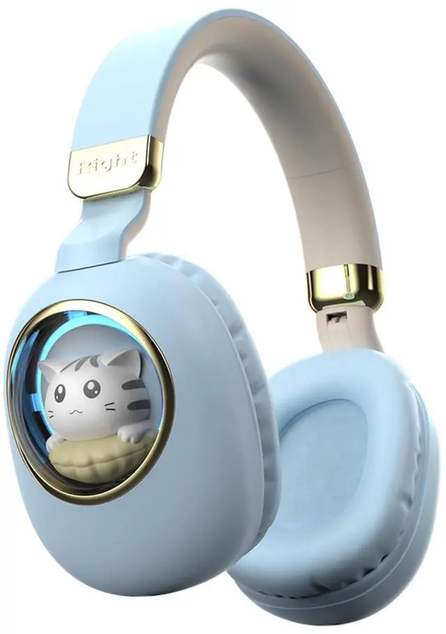 Main image of Girls Wired Headphones With Microphone Blue Gaming Headset for Kids, School Noise Cancelling, Over Ear, Wireless, Bluetooth Earbuds (Blue Gold)