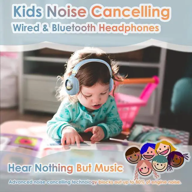 Alt view image 2 of 7 - Girls Wired Headphones With Microphone Blue Gaming Headset for Kids, School Noise Cancelling, Over Ear, Wireless, Bluetooth Earbuds (Blue Gold)