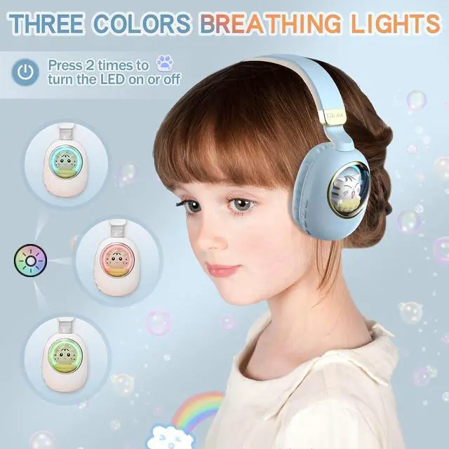 Alt view image 3 of 7 - Girls Wired Headphones With Microphone Blue Gaming Headset for Kids, School Noise Cancelling, Over Ear, Wireless, Bluetooth Earbuds (Blue Gold)