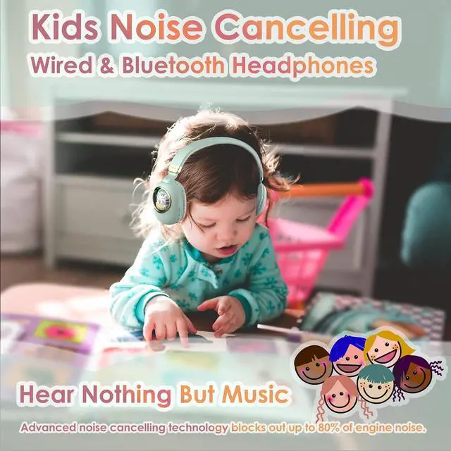 Alt view image 2 of 7 - Girls Green Gaming Headset with Microphone Wired & Wireless Noise Cancelling Over Ear Headphones for Kids & School Bluetooth Earbuds