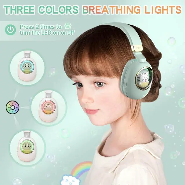 Alt view image 4 of 7 - Girls Green Gaming Headset with Microphone Wired & Wireless Noise Cancelling Over Ear Headphones for Kids & School Bluetooth Earbuds
