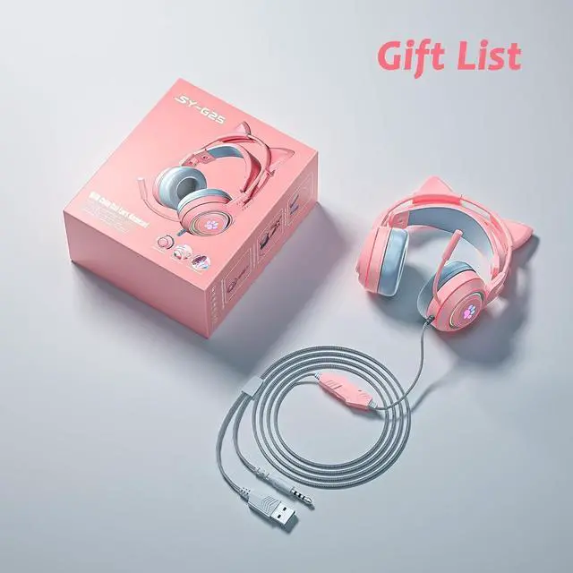 Alt view image 7 of 7 - Cat Ear Headphones Pink Gaming Headset with Mic for Switch Xbox One PS4 PS5, Cute Children Girl Kids Wired Headphones Light up Kawaii Kitty Noise Cancelling Headphones for Gamer PC Laptop