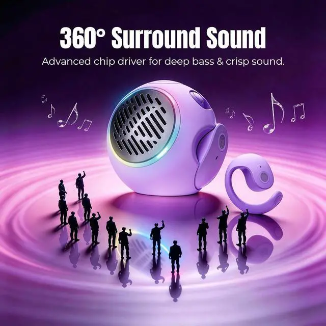 Alt view image 7 of 7 - Purple Kids Wireless Open Ear Over the Ear Earbuds for Kids Ear Buds Air Bone Conduction Headphones Bluetooth Headset Small Mini Portable Bluetooth Speaker