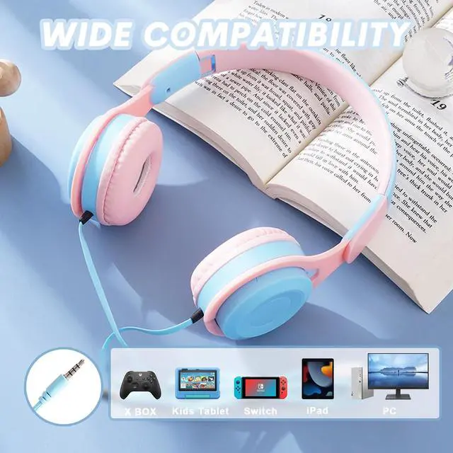 Alt view image 7 of 7 - Pink Kids Headphones, 3.5mm Jack Over Ear Headphones Wired for Kids for School, Toddler Earphones Adjustable Headband for Plane Travel, Suit for Boys, Girls, Classroom Students Teens Children