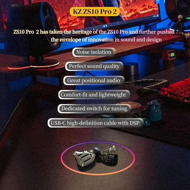 Alt view image 2 of 7 - ZS10 Pro 2 USB C IEM with Mic for Gaming 4BA+1DD in Ear Monitors | Deep Bass Type C Headphone, Comfort Fit Sound Isolating Wired Earbuds, High Definition Decoding DSP with 4 EQ Modes