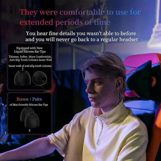 Alt view image 4 of 7 - Axas in Ear Monitor for Gaming IEM, Tuned for FPS 3.5mm Jack | Sound Isolating Earbuds, Comfortable Fit IEM, Low Profile Design, 360 Spatial Sound, White