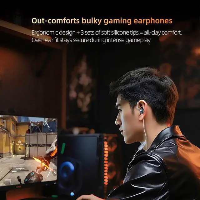 Alt view image 4 of 7 - Gale Wired Gaming Earbuds with Mic for FPS, 3.5mm Jack in Ear Monitor | Ear hook Design Never Fall off, Super Linear Driver IEM Not Hot Ears for Gaming, Singer, Stage, Studio (Mic, Black)