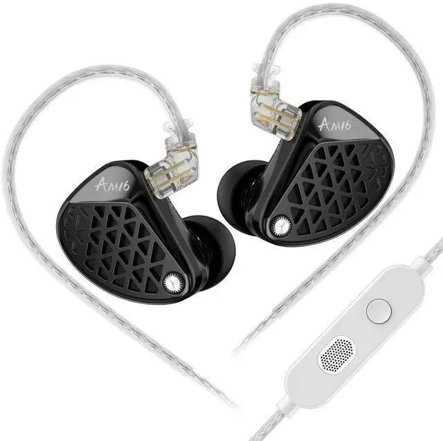 Main image of AM16 16BA in Ear Monitor Headphones, 3.5mm Jack HiFi IEM with Mic | High Clarity Gaming Earbuds Clarity in All Frequency Stereo Sound Comfortable Headphones for Musicians (Balanced, Mic)