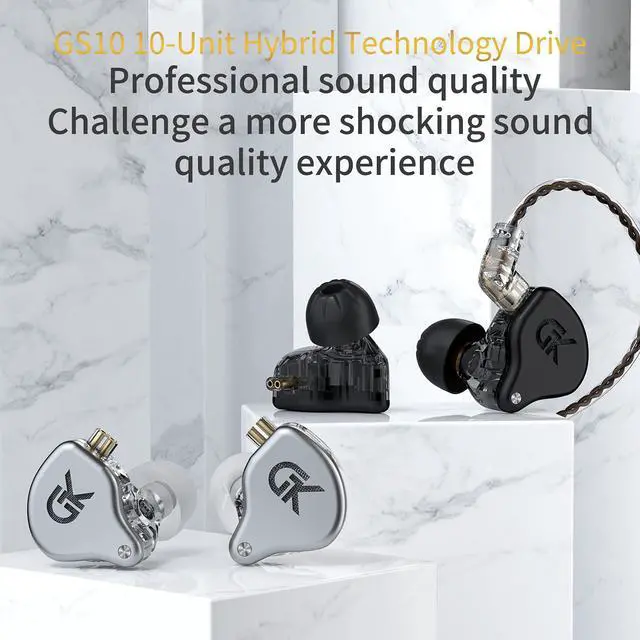 Alt view image 2 of 6 - G.K Earbuds Wired Headphone with Microphone 4BA+1DD Hybrid Driver Stereo Bass Noise Isolation IEM Earphone 3.5mm Jack with Detachable Audio Cable for Musicians DJ Guitarists Gaming (Silver)