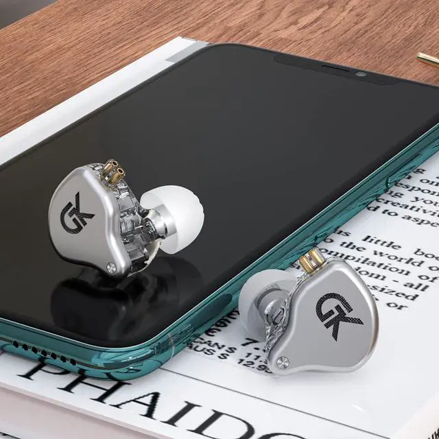 Alt view image 5 of 6 - G.K Earbuds Wired Headphone with Microphone 4BA+1DD Hybrid Driver Stereo Bass Noise Isolation IEM Earphone 3.5mm Jack with Detachable Audio Cable for Musicians DJ Guitarists Gaming (Silver)