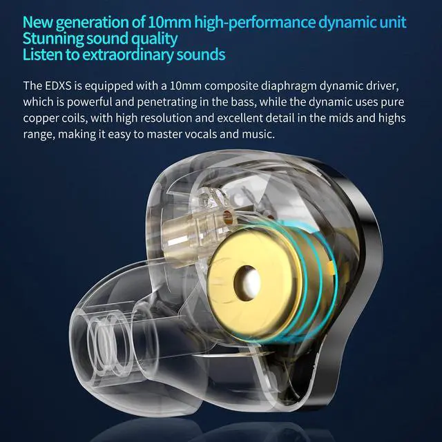 Alt view image 4 of 7 - EDXS in Ear Monitor Wired Earbuds, Sound Isolating Earphones Clarity Stereo Deep Bass HiFi IEM, Gaming Earbuds, 10mm High Performance Dynamic Driver, Secure Fit in Ear Headphones (Nomic)