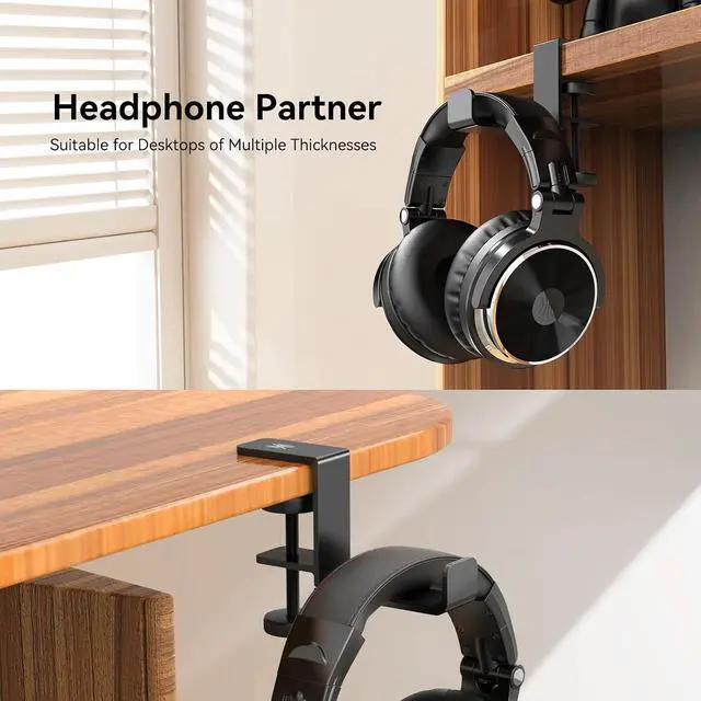 Alt view image 2 of 7 - MTL99 Foldable Headphone Stand, Metal Headset Holder Space Saving Table Hook, Clamp on Under Desk Hanger, Universal Fit Gaming Headphones Mount, Black
