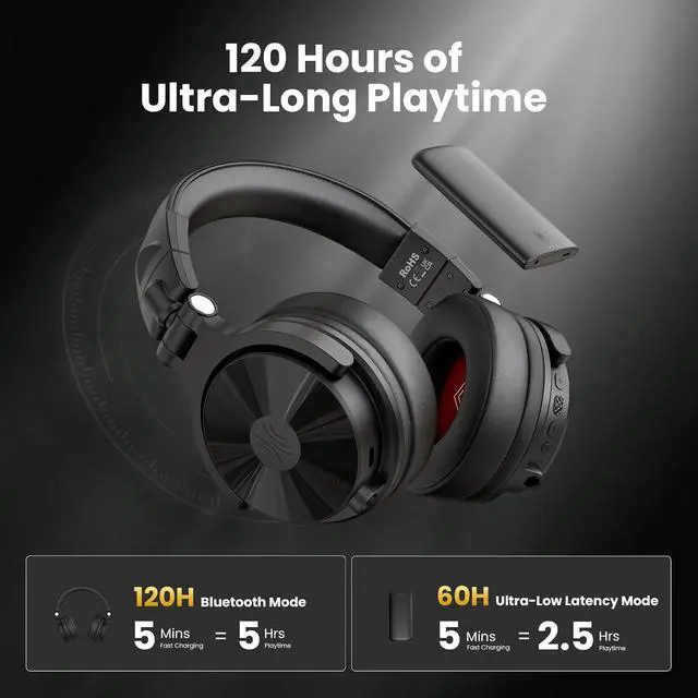 Alt view image 4 of 7 - Studio Max 1 20MS Low Latency Wireless DJ Headphones, 120H Playtime, Lossless Hi Res/LDAC Audio, Dual Mic ENC, Dongle/Bluetooth/Wired Connection for Studio Guitar and Gaming PC Computer