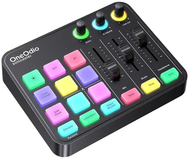 Main image of Solocaster Gaming Audio Mixer 5 Channel Interface with 48V Phantom Power, Bluetooth, RGB Lighting, 3.5mm/XLR/USB C, for Beginner Streaming/Podcast/Karaoke on PC, Mac, Mobile