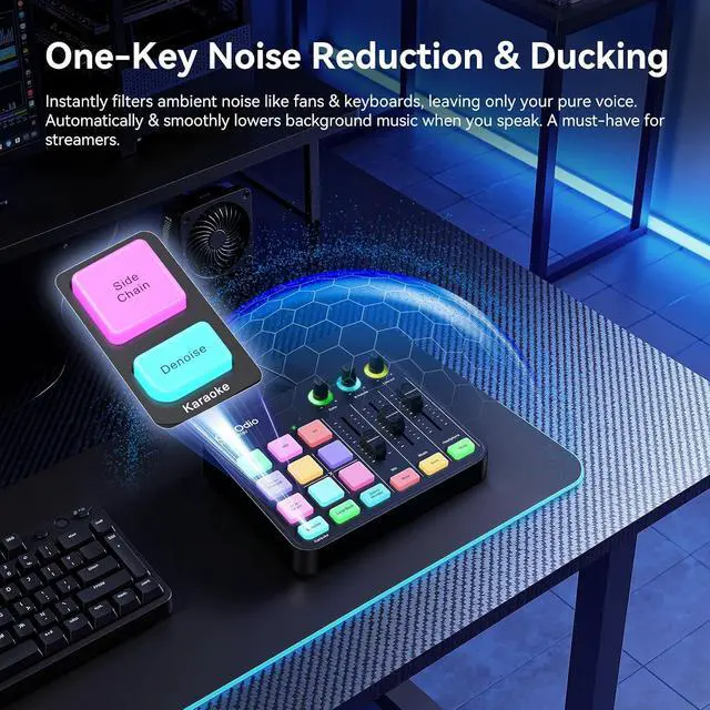 Alt view image 3 of 7 - Solocaster Gaming Audio Mixer 5 Channel Interface with 48V Phantom Power, Bluetooth, RGB Lighting, 3.5mm/XLR/USB C, for Beginner Streaming/Podcast/Karaoke on PC, Mac, Mobile