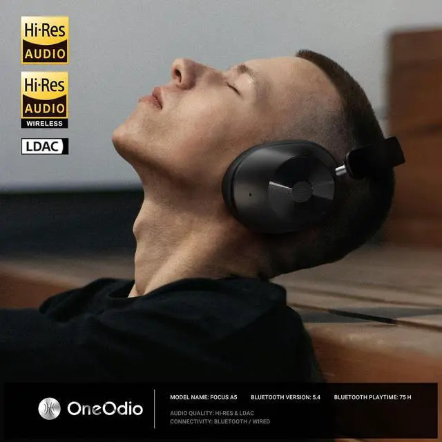 Alt view image 2 of 7 - Focus A5 Wireless Over Ear Headphones, Hybrid Active Noise Cancelling, 75H Playtime, Hi Res LDAC Wireless Audio, Bluetooth 5.4, Built in Mic for Clear Calls, Low Latency Game Mode