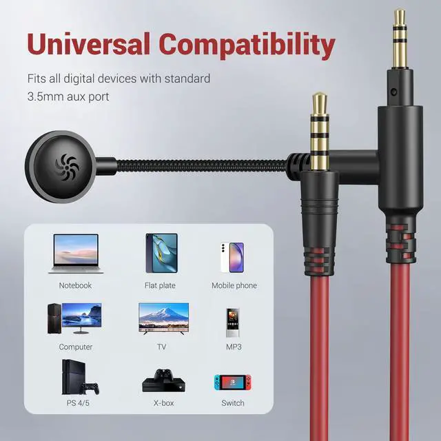 Alt view image 6 of 7 - 3.5 mm Cable with Boom Mic and Mute Volume Control for Gaming Headsets, Most Other 3.5mm Jack Headphones