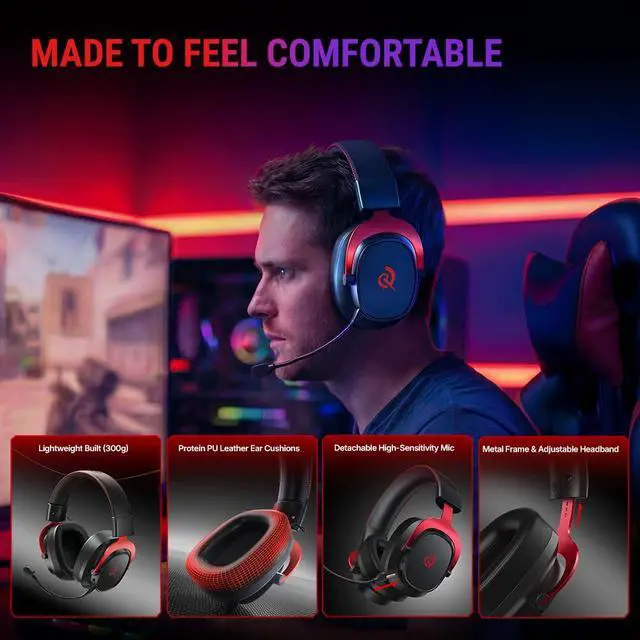 Alt view image 5 of 7 - Heroad VT200 Gaming Headset for PC: 53mm Neodymium Drivers Detachable Noise Canceling Microphone 2.4G/Bluetooth 6.0/Wired Compatible for PS4/PS5, Switch, Xbox 7.1 Surround Sound
