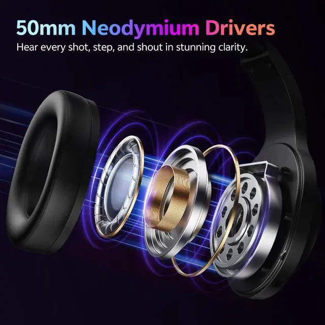 Alt view image 5 of 7 - Gaming Headset for PC/PS5/PS4/Switch, HEROAD V200 Over Ear Headphones, USB C, 240Hr Battery, 7.1 Surround Sound, 2.4GHz Wireless Headphones for Multi Platform, Bluetooth 6.0