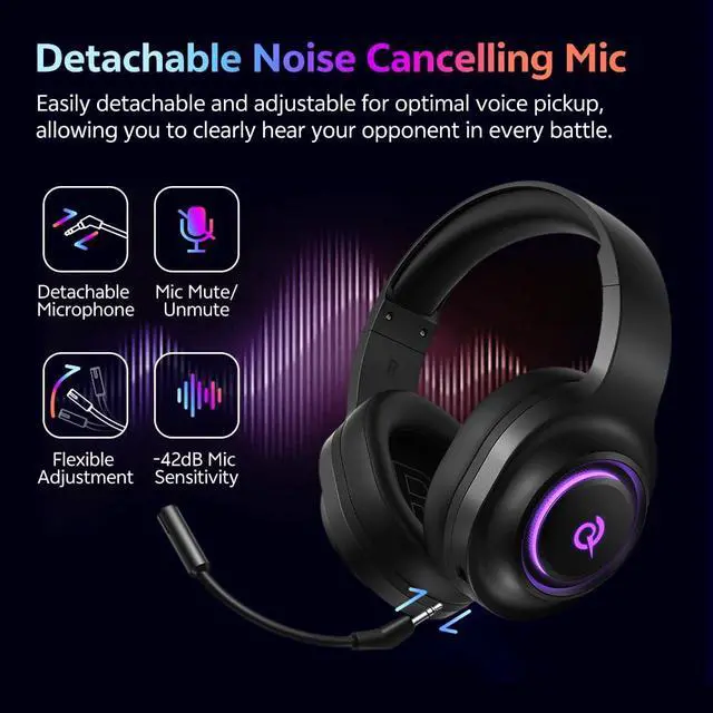 Alt view image 7 of 7 - Gaming Headset for PC/PS5/PS4/Switch, HEROAD V200 Over Ear Headphones, USB C, 240Hr Battery, 7.1 Surround Sound, 2.4GHz Wireless Headphones for Multi Platform, Bluetooth 6.0