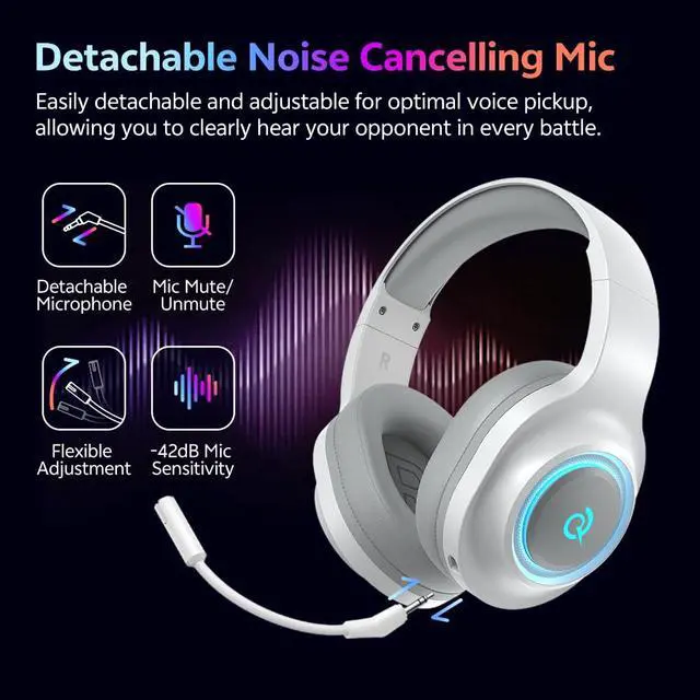 Alt view image 7 of 7 - Gaming Headset for PC/PS5/PS4/Switch, HEROAD V200 Over Ear Headphones, USB C, 240Hr Battery, 7.1 Surround Sound, 2.4GHz Wireless Headphones for Multi Platform, Bluetooth 6.0