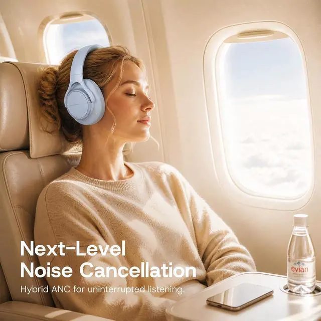 Alt view image 2 of 7 - ANC Wireless Bluetooth Hybrid Active Noise Cancelling Headphones Over the Ear Earphones Sound Cancelling Headphone Headset with Noise Cancellation for Airplane Travel Gym Game Adults