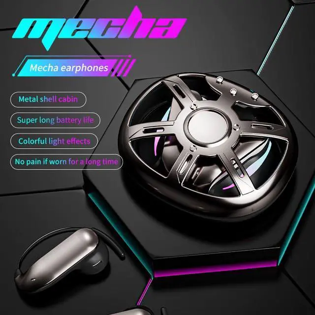 Alt view image 3 of 7 - Wireless Gaming Open Ear Buds Translation Earbuds Real Time with Ultra Fine Ear Hooks Loops, Mecha Wrap Around Over the Ear Earbuds Bone Air Conduction Headphones Earphones Wireless Bluetooth