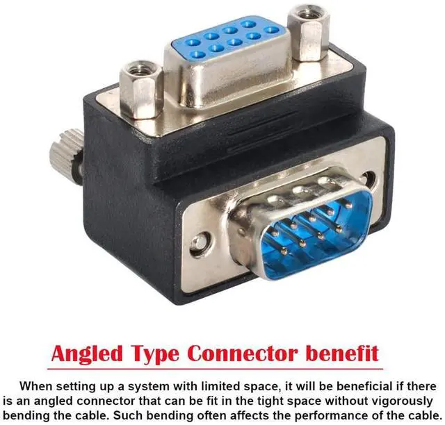 Alt view image 4 of 7 - Up Angled 90 Degree RS232 D-Sub 9Pin Male Screw Type to Female Nut Type Extension Adapter