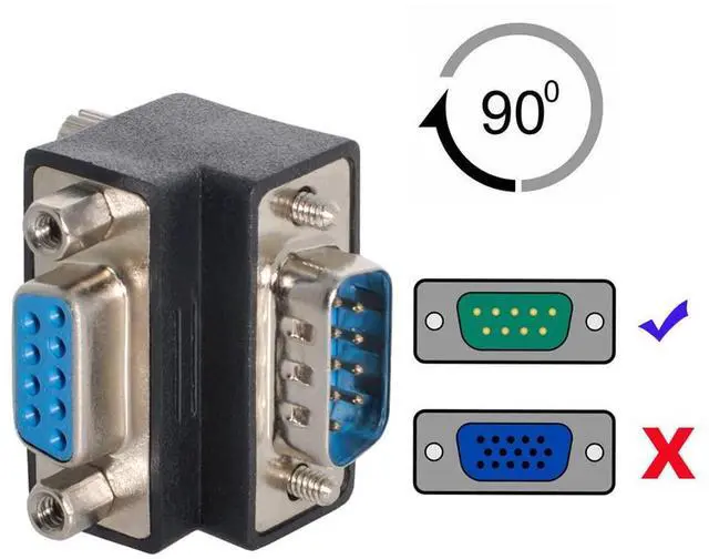 Alt view image 5 of 7 - Up Angled 90 Degree RS232 D-Sub 9Pin Male Screw Type to Female Nut Type Extension Adapter