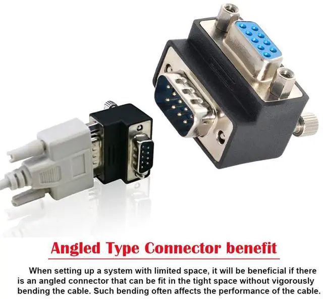 Alt view image 6 of 7 - Up Angled 90 Degree RS232 D-Sub 9Pin Male Screw Type to Female Nut Type Extension Adapter
