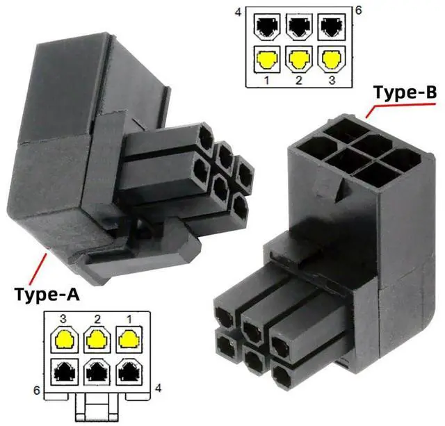 Alt view image 7 of 7 - xiwai 90 Degree Up Down Angled ATX 6Pin Male to Female Power Header Adapter for GPU Graphics Card 2pcs/lot Black